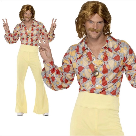 Smiffys Men's 60s Groovy Guy Costume With Shirt & High Waisted Flared Trousers - Picture 1 of 6